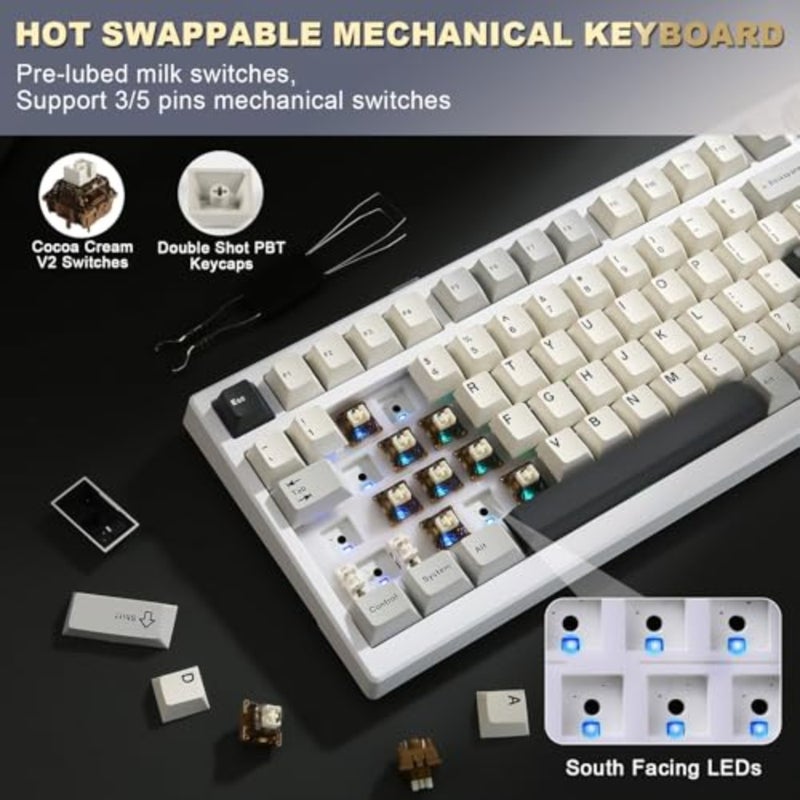 Mechanical keyboard gasket mount, PBT keycaps, white, ultra-quiet typing with precise tactile feedback - Image 3