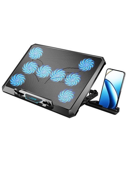 مبرد الكمبيوتر المحمول بـ 8 مراوح هادئة، 5 زوايا ومنفذين USB، مبرد للكمبيوتر المحمول بحجم 12.1-17.3 بوصة.
