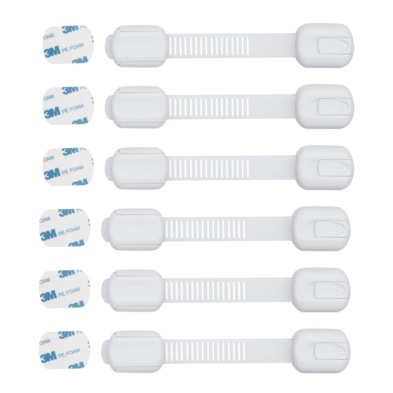 Child Safety Cabinet Locks 6 Pack Adjustable Baby Proofing Strap Latches with Strong 3M Adhesive No Drill Childproof Locks for Drawers Cabinets Fridge Door Closet Black