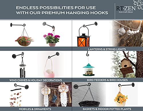 RTZEN Plant Hangers Outdoor or Indoor - Wrought Iron Metal Hanger Indoor Hook - Heavy Duty Wall Bracket Hooks for Hanging Plants Baskets Lanterns Wind Chimes - 2 Pack (Black Swirl Hooks) - Image 5