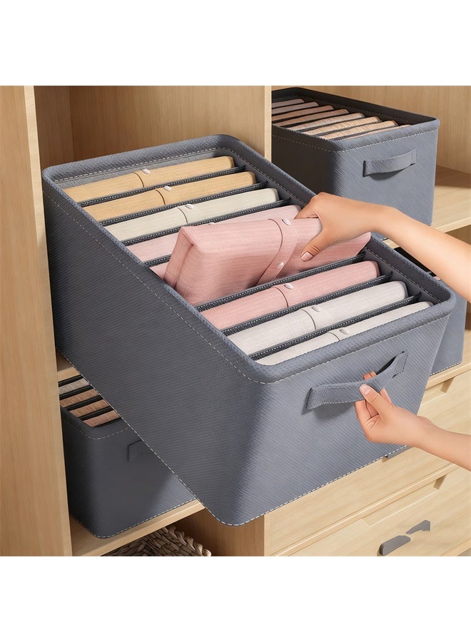 HOMESTAR Set of 2 Large Size Wardrobe Clothes Organizers, 6-Compartment Foldable Drawer Organizers with Handles, for Pants, Sweaters, Jeans, Grey - Image 3