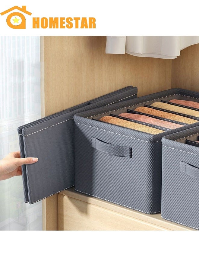 HOMESTAR Set of 2 Large Size Wardrobe Clothes Organizers, 6-Compartment Foldable Drawer Organizers with Handles, for Pants, Sweaters, Jeans, Grey - Image 1