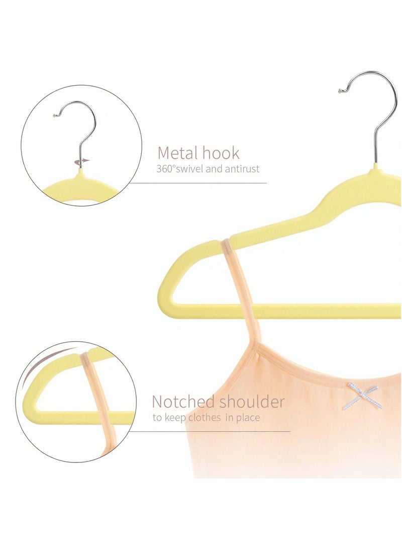 ihomeshop Cute Children's Flocking Hangers, Anti-slip PET Material, 10-Piece, 35cm, Yellow, for Kids' Wardrobe - Image 4