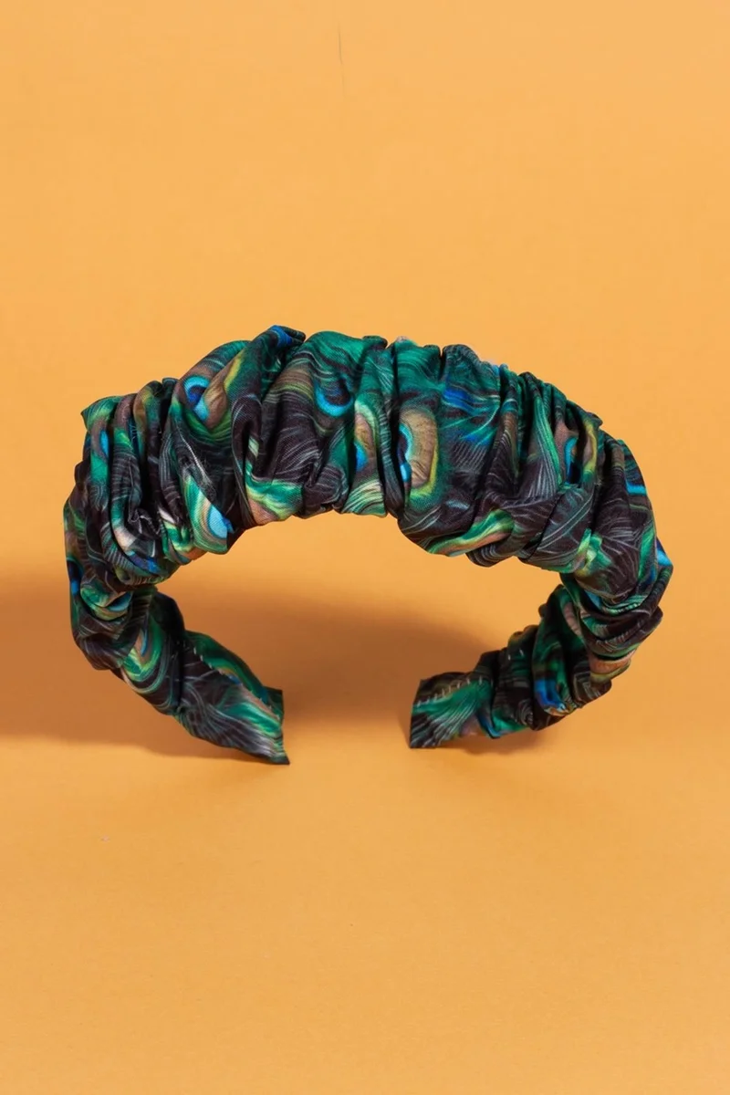 Bahels Women's Peacock Model Gathered Luxury Crown Hair Band
