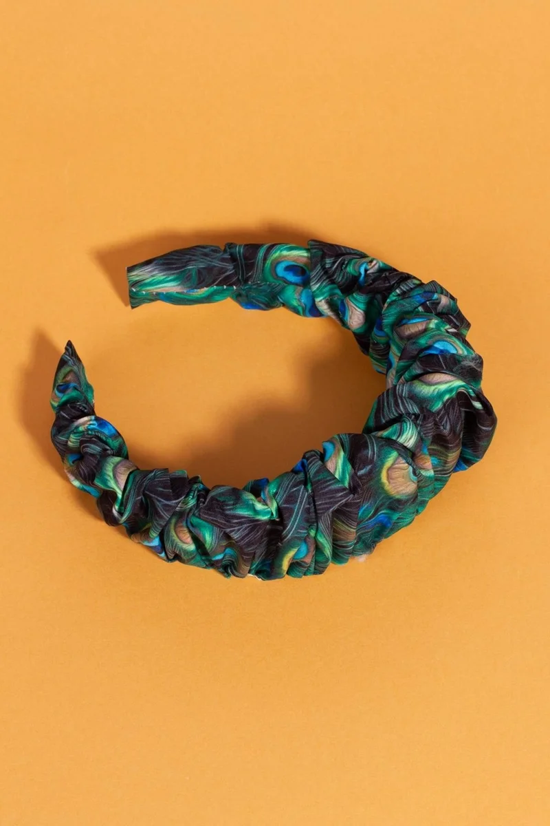 Bahels Women's Peacock Model Gathered Luxury Crown Hair Band