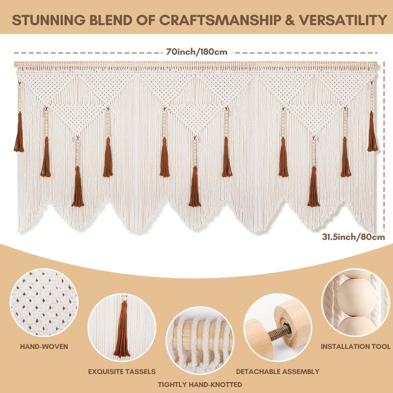 ANROYE Large Macrame Wall Hanging, Boho Woven Tapastry with Wood Bead Tassel, Above Bed Minimalist Decor for Bedroom, Bohemian Art Decoration for Living Room Apartment Home - Image 2