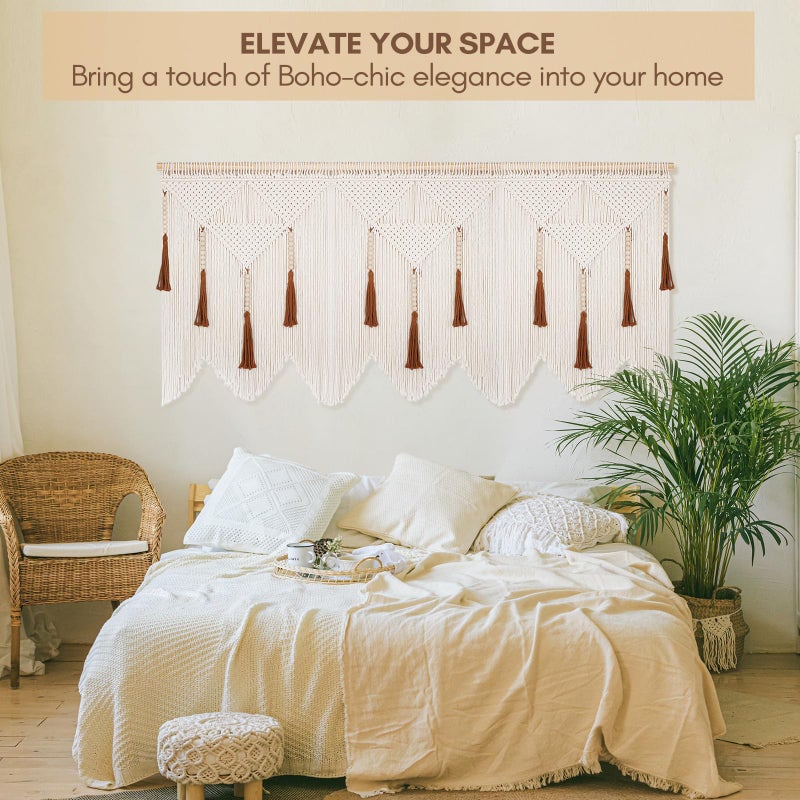 ANROYE Large Macrame Wall Hanging, Boho Woven Tapastry with Wood Bead Tassel, Above Bed Minimalist Decor for Bedroom, Bohemian Art Decoration for Living Room Apartment Home - Image 4