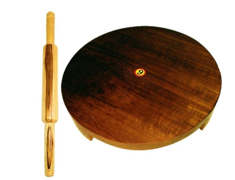 ARMAN SPOONS Handmade Teak Wood Rolling Board and Roller CHAKLA BELAN 9 INCH Diameter CHAKLA with 15 BELAN Teak Wood Royal Spoons - Image 3