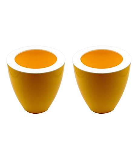 MADHULI Gardencia Convex Planter, Polypropylene with UV Planter, Flower Planter, Indoor & Outdoor Pot, Decoration Planter, Plant Pot with Bottom Tray for Home & Garden 8 Inch, Yellow, Pack of 2 - Image 1