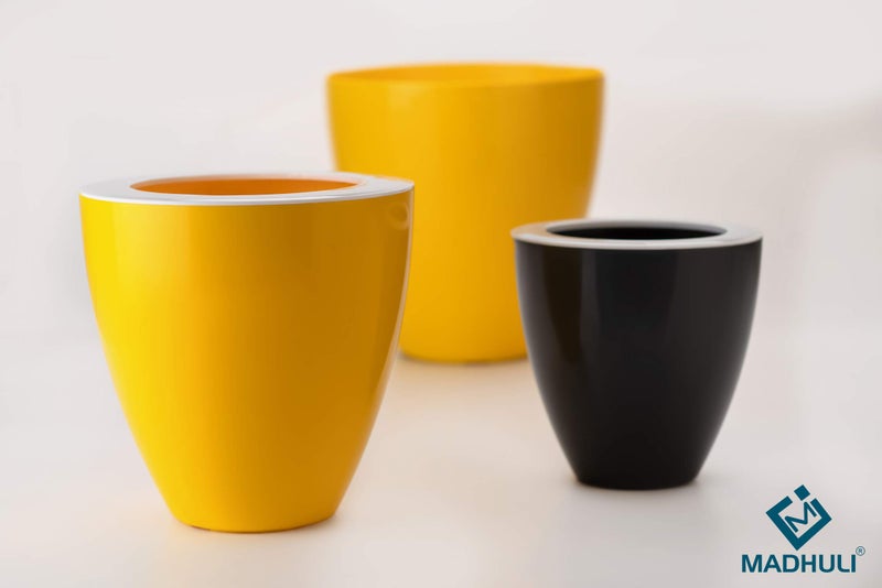 MADHULI Gardencia Convex Planter, Polypropylene with UV Planter, Flower Planter, Indoor & Outdoor Pot, Decoration Planter, Plant Pot with Bottom Tray for Home & Garden 8 Inch, Yellow, Pack of 2 - Image 5