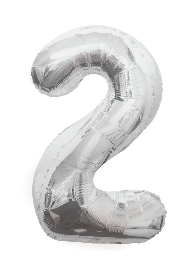 Unique 34" Silver Foil Number 2 Balloon - Image 1