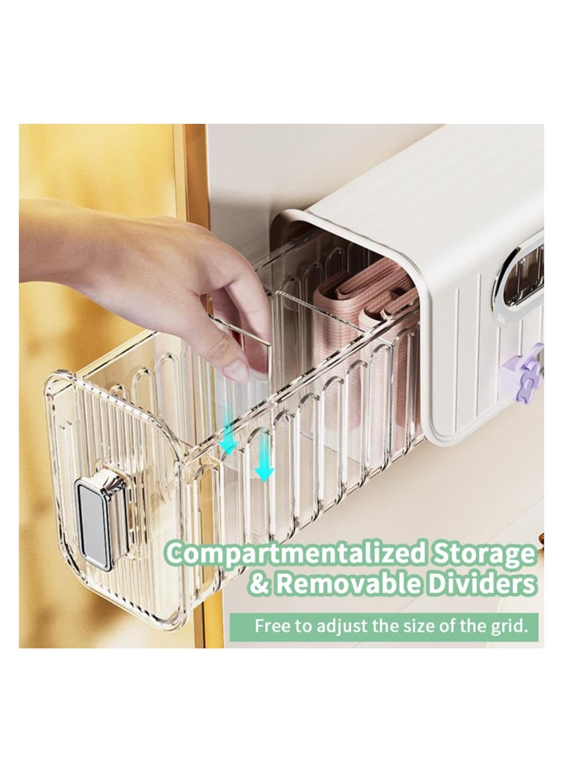 KASTWAVE - Wall Mounted Socks Underwear Drawer Organizer, Pull-out Wardrobe Socks Organizer, Transparent Underwear Panties Drawer Storage Box for Socks, Lingerie, Ties, Cosmetic, Kitchen Spice (White) - Image 1