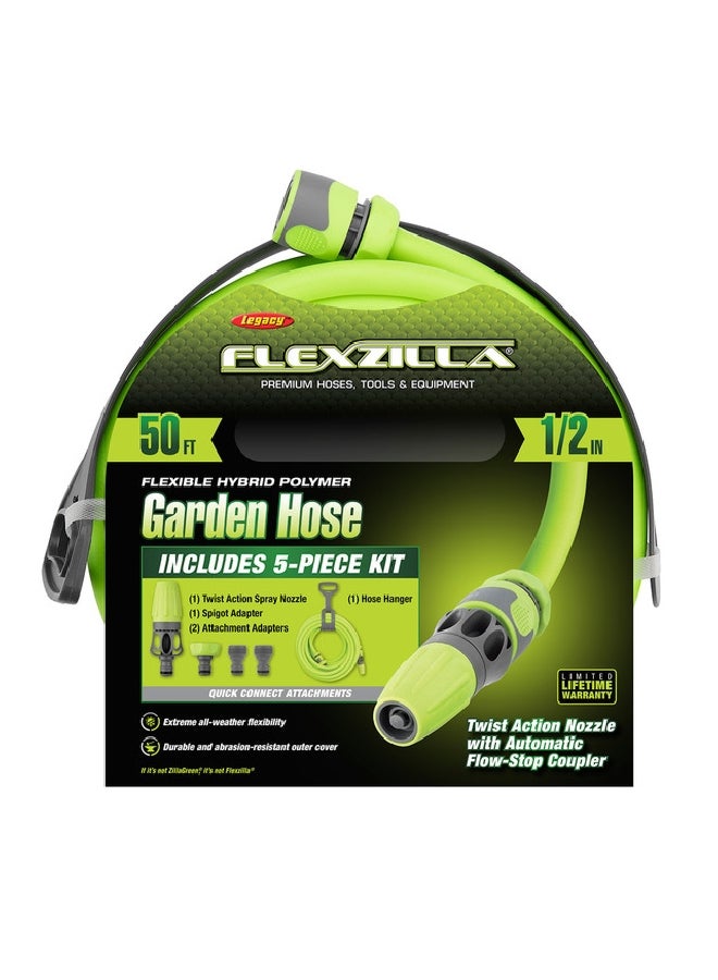 Flexzilla Garden Hose Kit with Quick Connect Attachments Green and Grey 50 ft x 1/2 Inch HFZG12050QN - Image 1