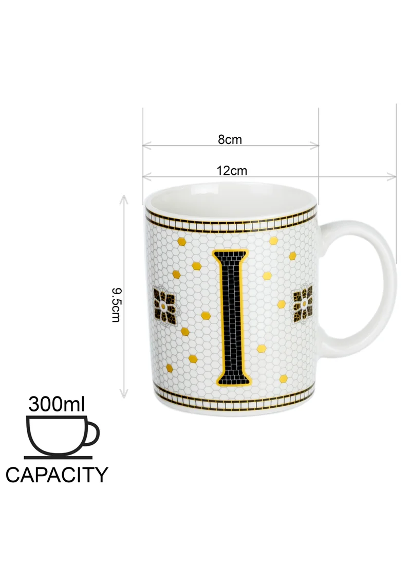 Cuisine Art Cuisine Art Letter I Printed Porcelain Ceramic Tea Coffee Mug 300ml - Stylish and Durable Mug for Hot Beverages