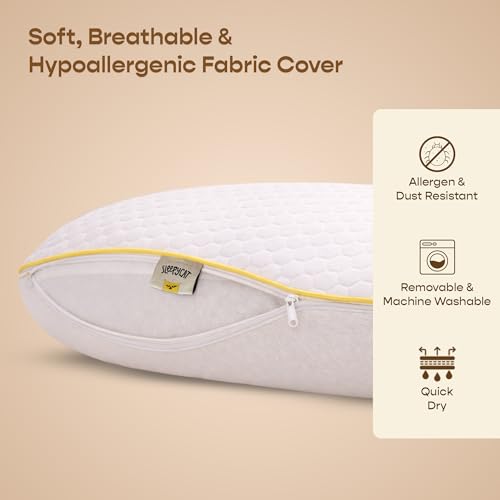 SleepyCat Orthopaedic Memory Foam Pillow for Better Shoulder and Neck Support, Set of 4 (Standard Size, 25x16 inches, White, Bamboo Fabric) - Image 3