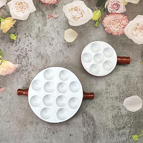 jinsongdafa Ceramic escargot baking plate,for appetizers, grilled snails, scallops, 9.33-inch(2 pieces) tableware with handle, oven safe, suitable for homes, restaurants, hotels and foodies, Brown - Image 4