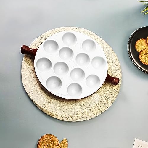 jinsongdafa Ceramic escargot baking plate,for appetizers, grilled snails, scallops, 9.33-inch(2 pieces) tableware with handle, oven safe, suitable for homes, restaurants, hotels and foodies, Brown - Image 3