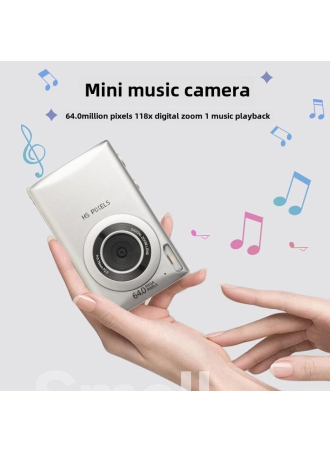 Generic Camera Vintage Digital Student Party Music Camera Entry Level Small Travel Selfie Retro Card Machine-Body Color:Silver  - Image 2