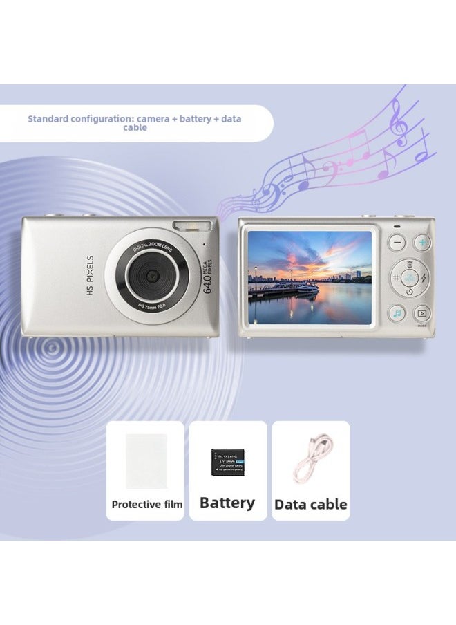 Generic Camera Vintage Digital Student Party Music Camera Entry Level Small Travel Selfie Retro Card Machine-Body Color:Silver  - Image 1