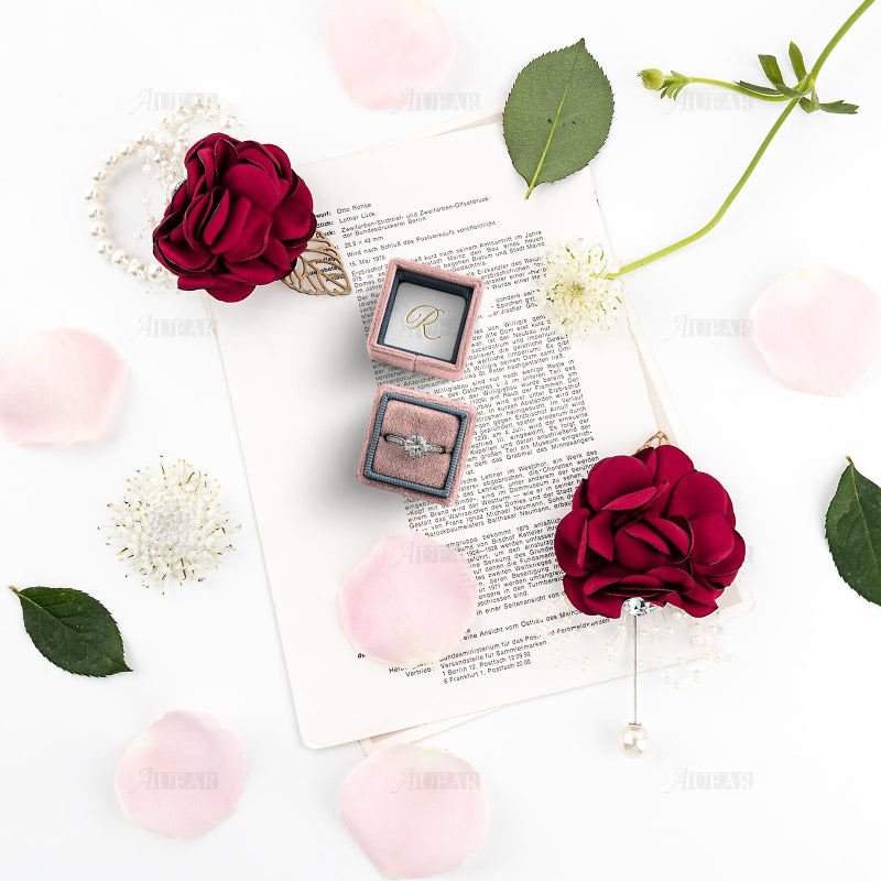 AUEAR, Rose Bridal Burgundy Red Wrist Corsage and Boutonniere Set Bridesmaid Hand Flower for Wedding - Image 5