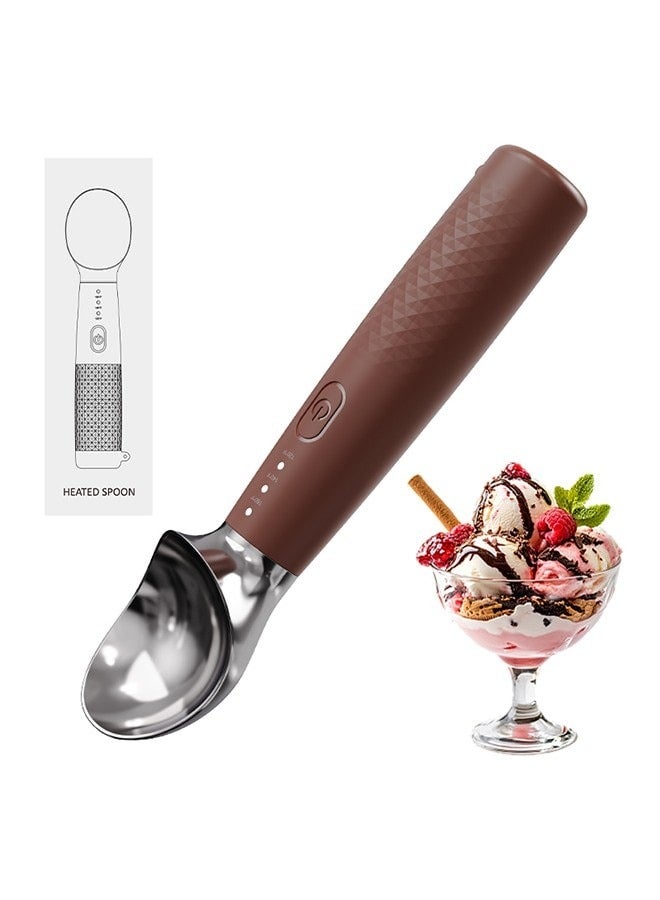 Electric Heated Ice Cream Scoop, Rechargeable 3 Heat Levels Ice Cream Spoon, IPX6 Waterproof Non-Stick Frozen Yogurt Gelato Scooper with Large Capacity Battery(Brown) - Image 1
