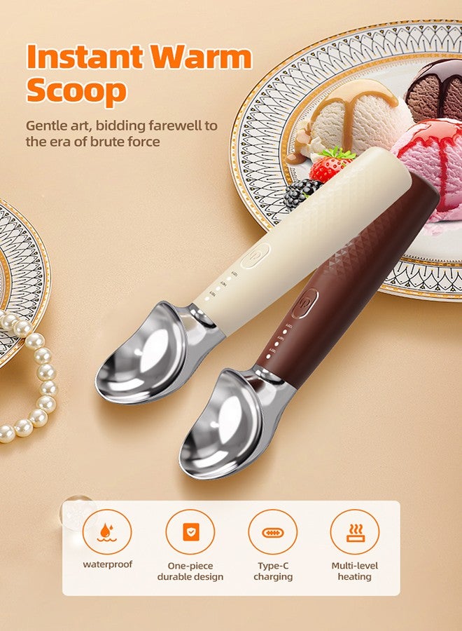 Electric Heated Ice Cream Scoop, Rechargeable 3 Heat Levels Ice Cream Spoon, IPX6 Waterproof Non-Stick Frozen Yogurt Gelato Scooper with Large Capacity Battery(Brown) - Image 3