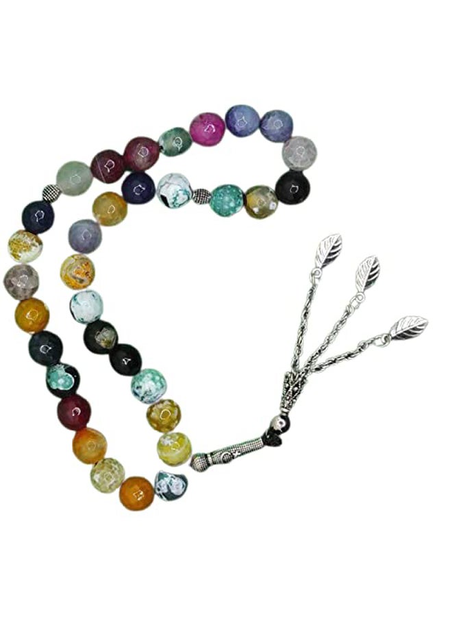 made of natural agate stone, multiple colors - metal spacers - 33 beads - Image 1