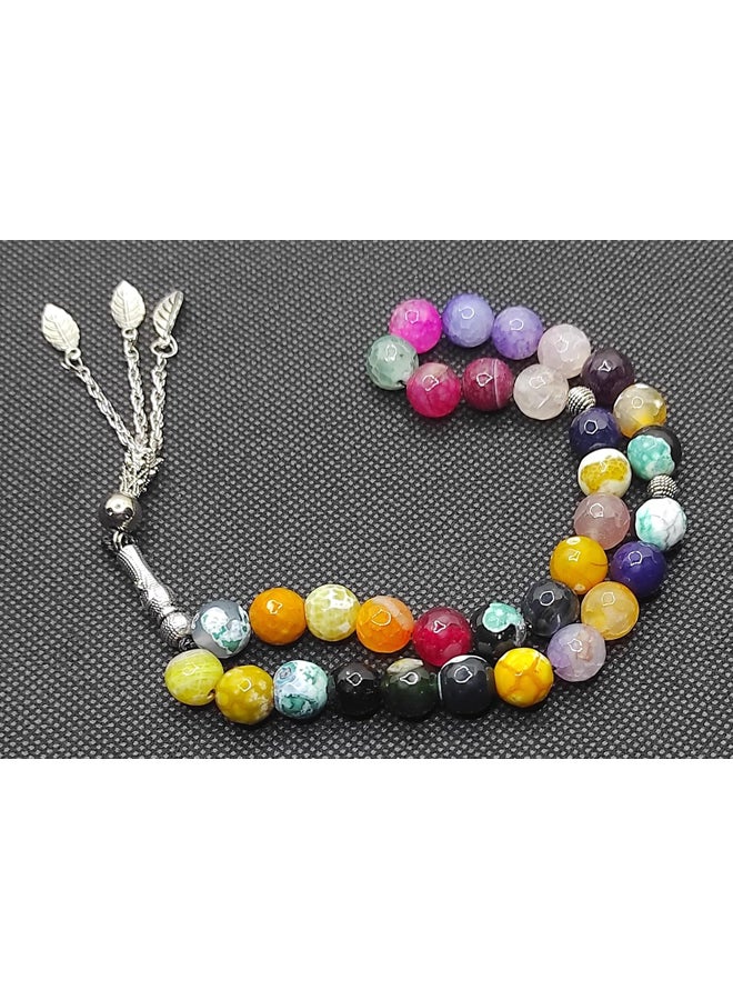 made of natural agate stone, multiple colors - metal spacers - 33 beads - Image 3
