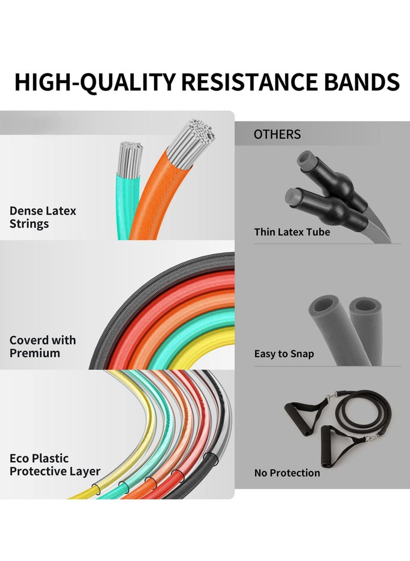 14-Piece Anti-Snap Resistance Band Exercise Set 14 Pieces with Handles, Door Anchor, Ankle Straps, Training Manual and Carrying Bag