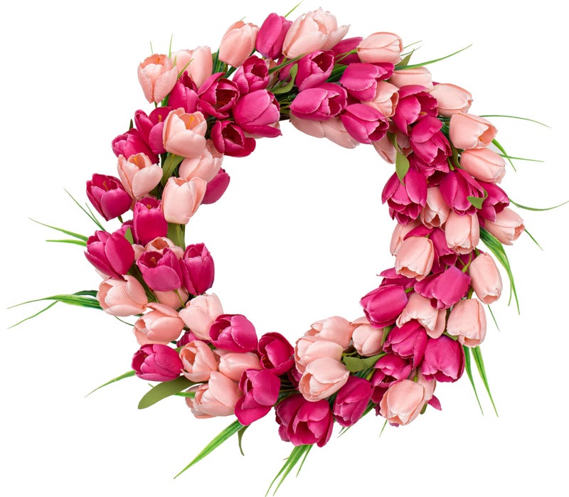 Yawwind Valentines Day Wreaths for Front Door 20 Inch Valentine Door Wreath Valentine's Wreaths Tulip Wreath with Red Pink Artificial Tulip Flowers for Holiday Outside Indoor Window Wall - Image 1