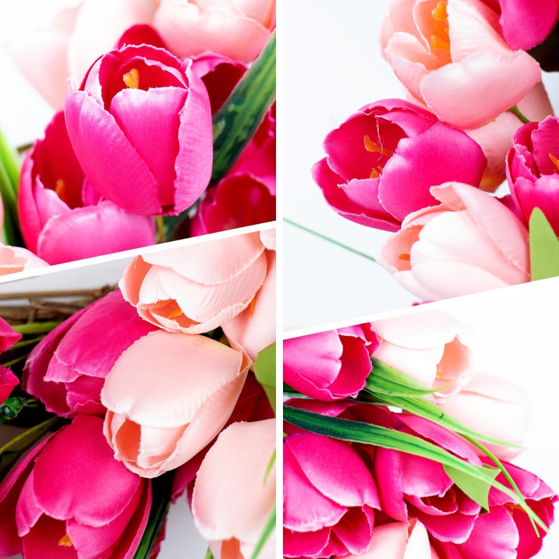 Yawwind Valentines Day Wreaths for Front Door 20 Inch Valentine Door Wreath Valentine's Wreaths Tulip Wreath with Red Pink Artificial Tulip Flowers for Holiday Outside Indoor Window Wall - Image 4