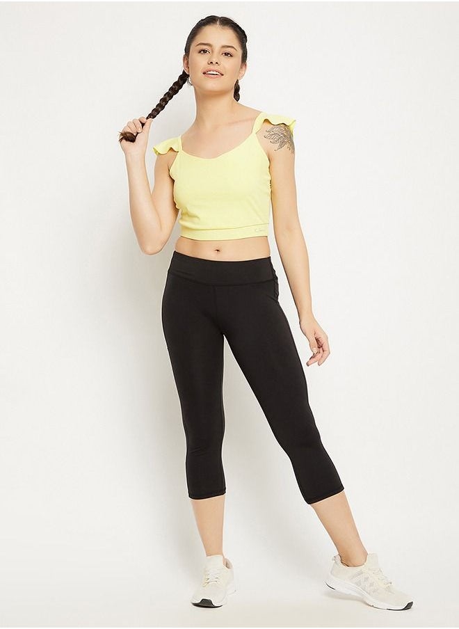 Clovia - Clovia Comfort-Fit Active Crop Top in Yellow with Removable Pads - Image 1
