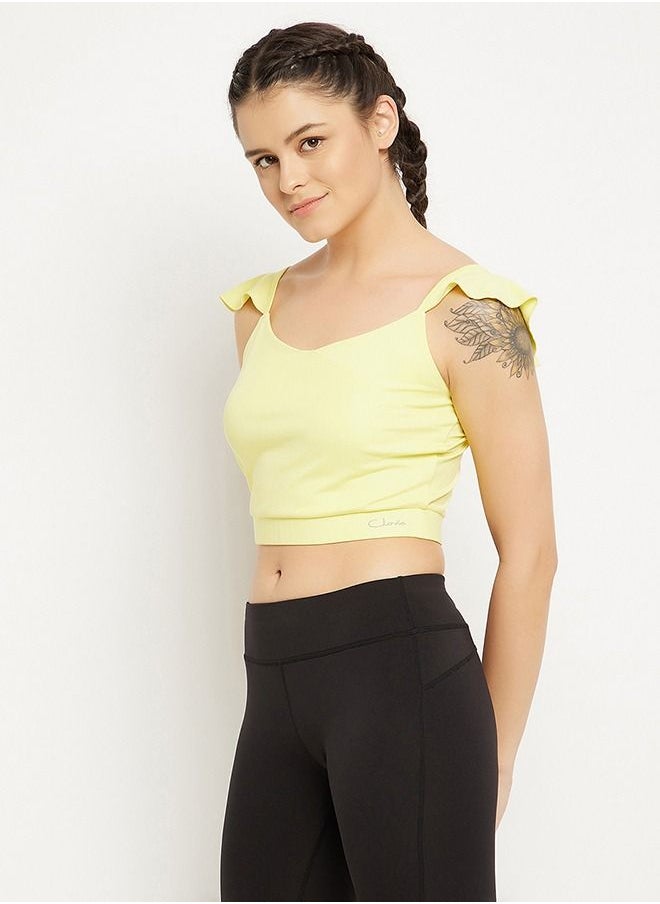 Clovia - Clovia Comfort-Fit Active Crop Top in Yellow with Removable Pads - Image 1