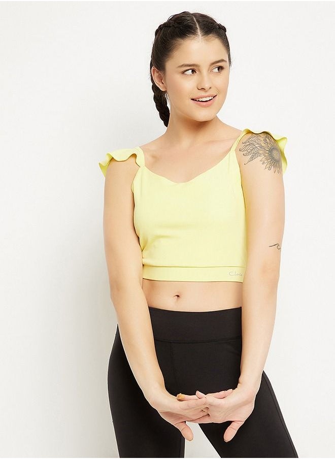 Clovia - Clovia Comfort-Fit Active Crop Top in Yellow with Removable Pads - Image 1
