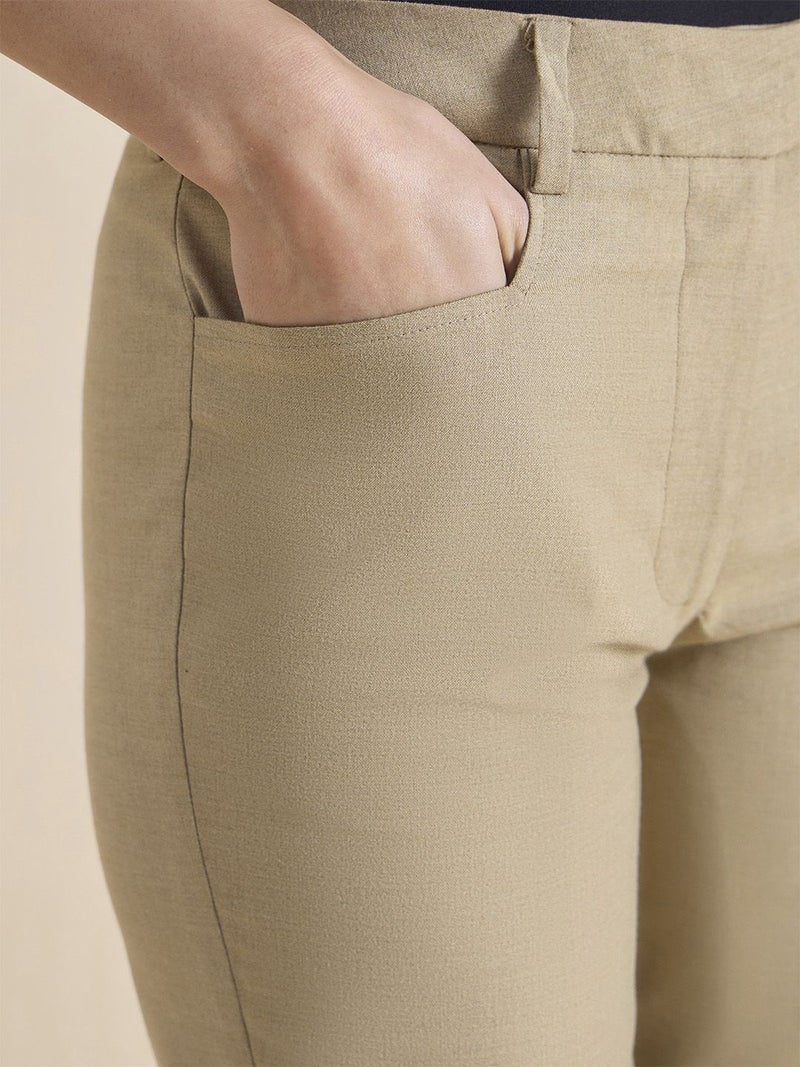 Powersutra Beige Regular Fit Mid Waist Trousers for Women - Image 4