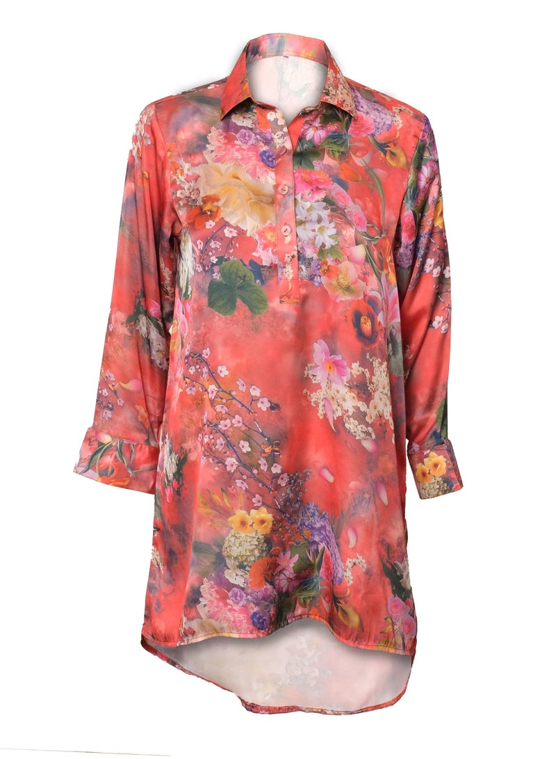 Women Silk Shirt Satin V Neck Long Sleeve Casual Work Blouse Tops  - Image 1