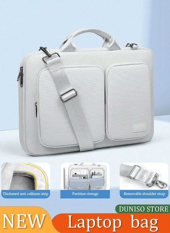 DUNISO Laptop bag, thickening velvet inner protective shoulder bag, Oxford cloth waterproof storage bag, can be hung on one shoulder, with handle, scratch resistant, anti collision and wear resistant,suitable for 15.6 inch laptops，gray  - Image 1