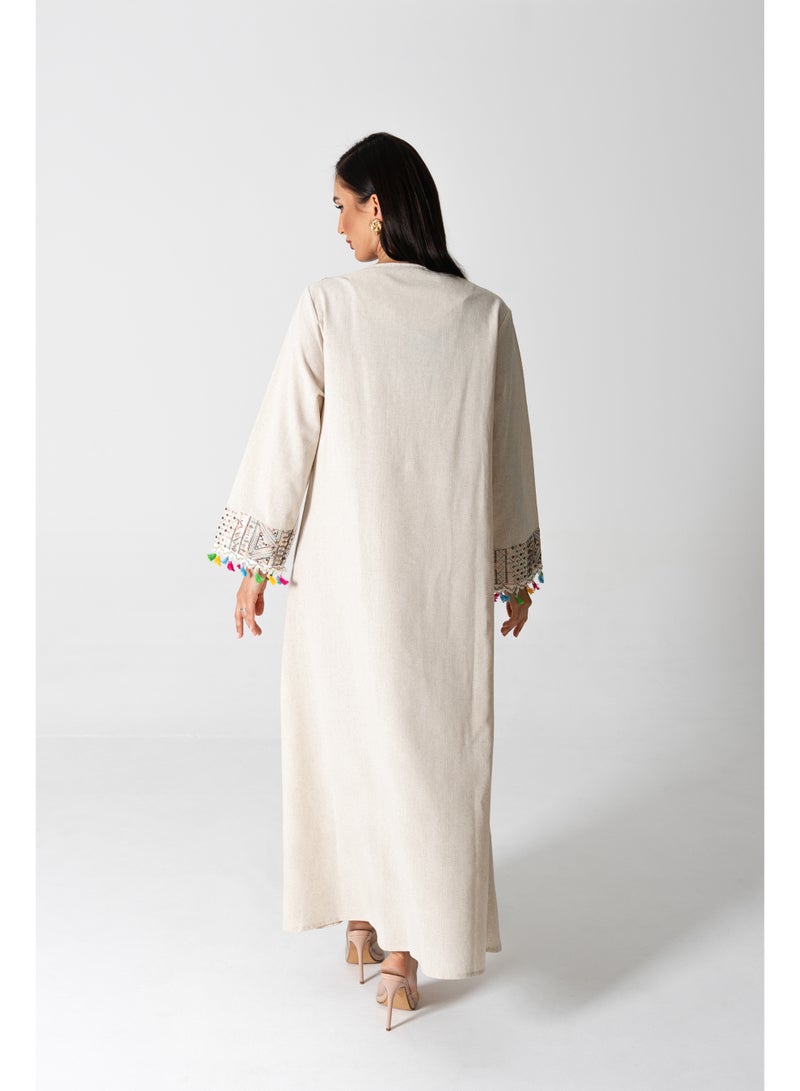 IKKXA Elegant Embroidered Linen Jalabiya - Image 4