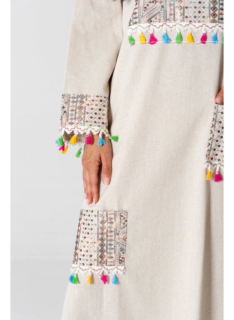 IKKXA Elegant Embroidered Linen Jalabiya - Image 3