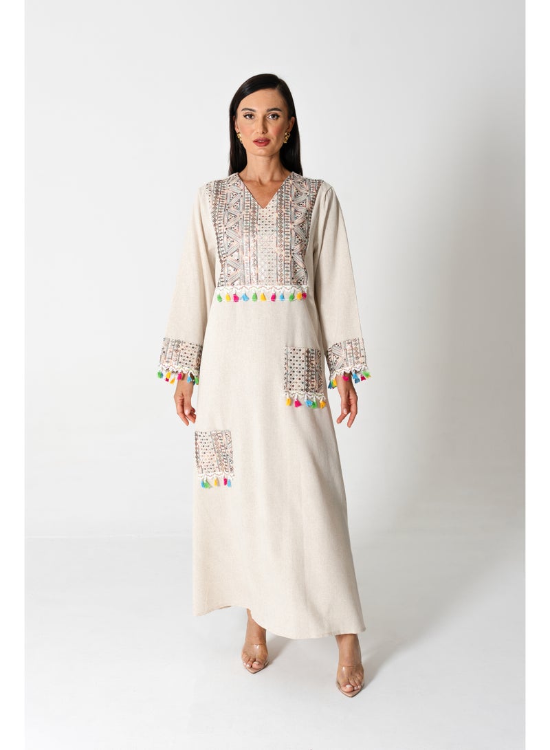 IKKXA Elegant Embroidered Linen Jalabiya - Image 1