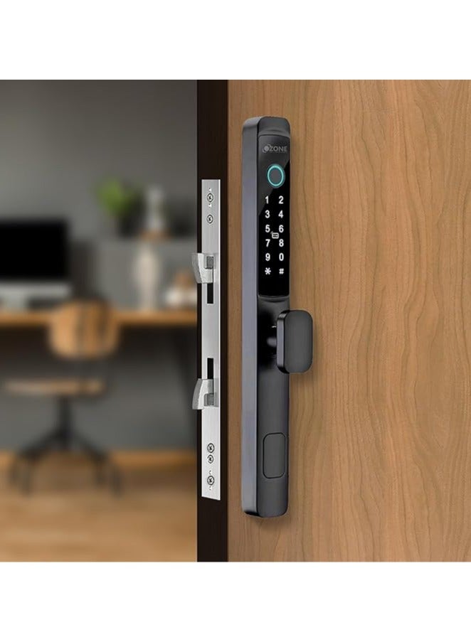 أوزون أوز إف دي إل 33 إس إل إس تي دي  قفل باب ذكي ذو نمط ضيق مناسب لـ UPVC | باب متأرجح PVC ببصمة الإصبع | الوصول إلى RFID وPIN والوصول اليدوي للمفتاح | لمسة نهائية باللون الأسود اللامع | بواسطة الأوزون الهند - Image 1