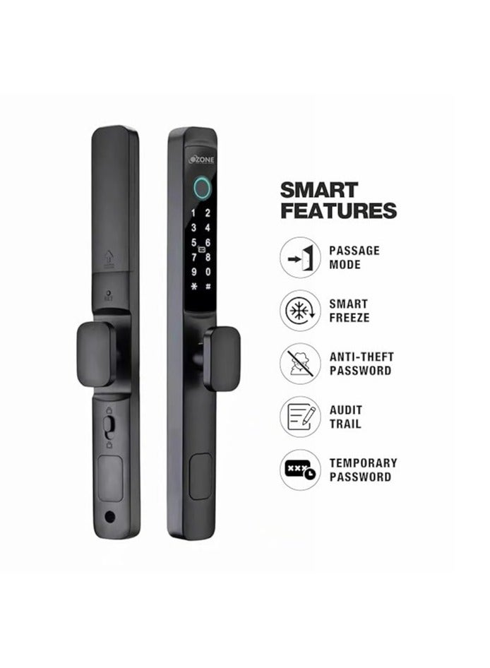أوزون أوز إف دي إل 33 إس إل إس تي دي  قفل باب ذكي ذو نمط ضيق مناسب لـ UPVC | باب متأرجح PVC ببصمة الإصبع | الوصول إلى RFID وPIN والوصول اليدوي للمفتاح | لمسة نهائية باللون الأسود اللامع | بواسطة الأوزون الهند - Image 2