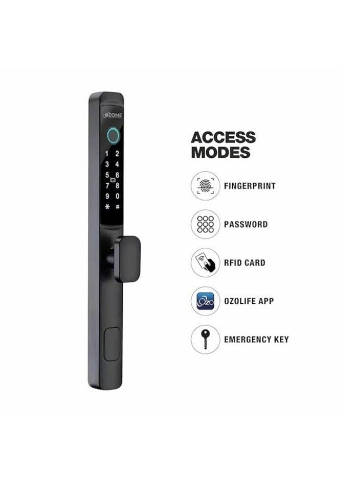 أوزون أوز إف دي إل 33 إس إل إس تي دي  قفل باب ذكي ذو نمط ضيق مناسب لـ UPVC | باب متأرجح PVC ببصمة الإصبع | الوصول إلى RFID وPIN والوصول اليدوي للمفتاح | لمسة نهائية باللون الأسود اللامع | بواسطة الأوزون الهند - Image 3