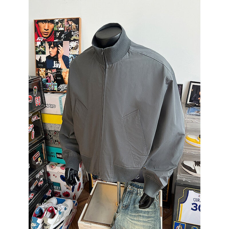 2025 New Fashion Short Design Vertical Collar Bomber Jacket Cyber Celebrity Loose Plus Size Thin Jacket - Image 4