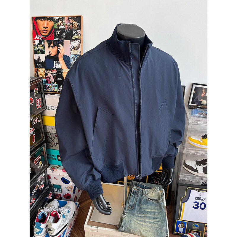 2025 New Fashion Short Design Vertical Collar Bomber Jacket Cyber Celebrity Loose Plus Size Thin Jacket - Image 1