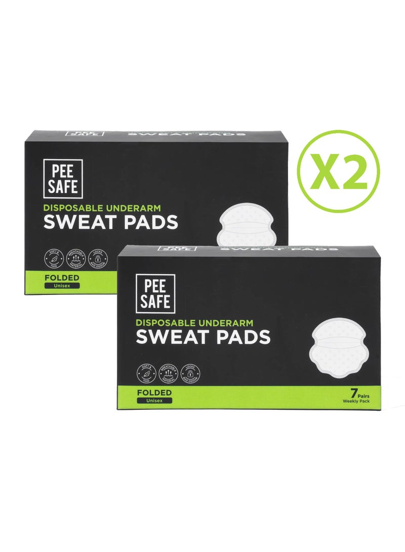 PeeSafe Sweat Pads For Underarm, Breathable And Deodorizing, Prevents Stains, Absorbs Sweat & Unpleasant Armpit Odour, Premium Qualuity Self Adhesive Glue – 14 Folded Pads (Pack of 2) - Image 1