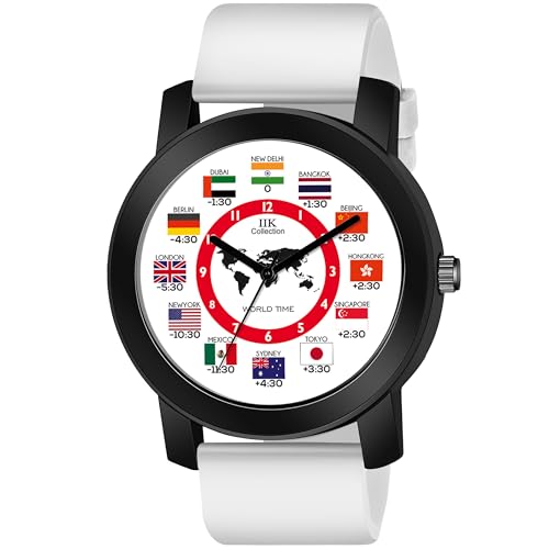 IIK COLLECTION Watches For Men Round Numerical Dial Analogue Men's Watch|Long Battery Life With Long Lasting Polish/Adjustable Flexible Silicon Strap|Watches For Boys, Dial Color-Black, Red Band - Image 1