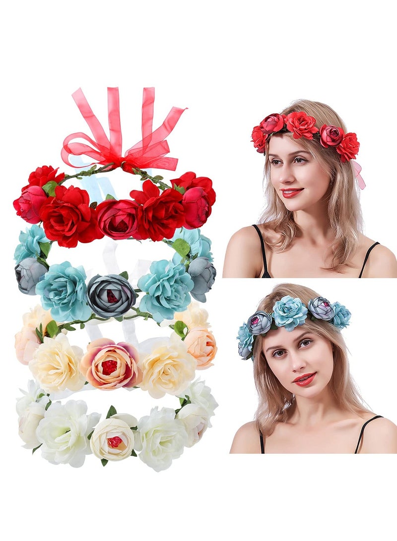 4pcs Adjustable Floral Knot Headband Set - Handmade Headpieces for Weddings, Home Decor, Photography, Parties, and Brides or Girls' Celebrations. - Image 1