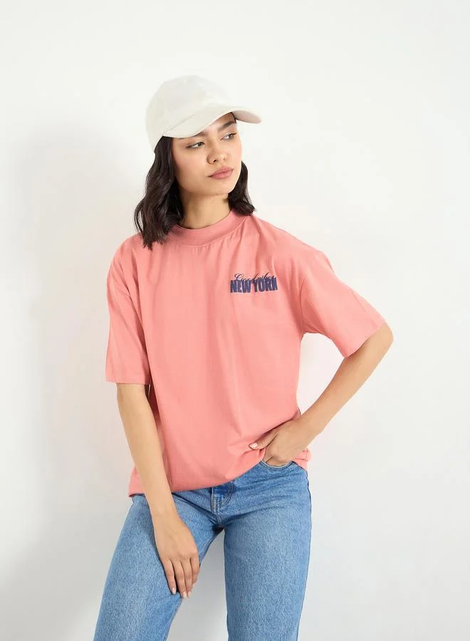 Slogan Print Regular Fit 100% Cotton T-Shirt