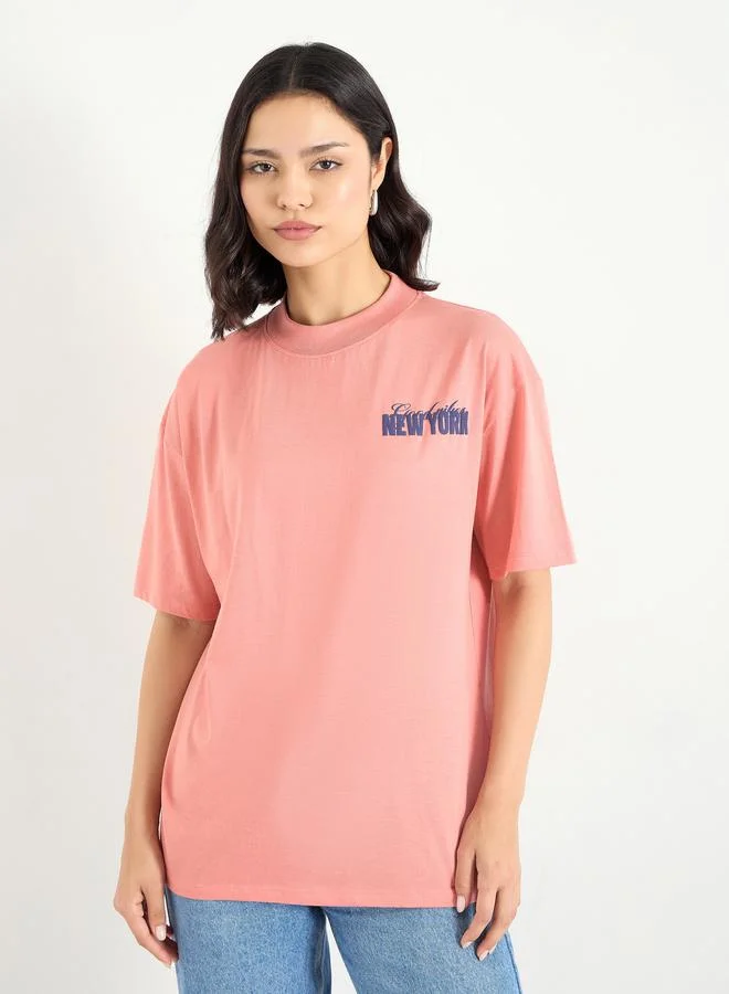 Styli Slogan Print Regular Fit 100% Cotton T-Shirt